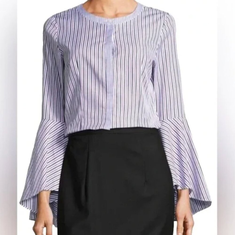 Milly Michelle Bell Sleeves Lavender and Navy Striped Blouse Sz 2